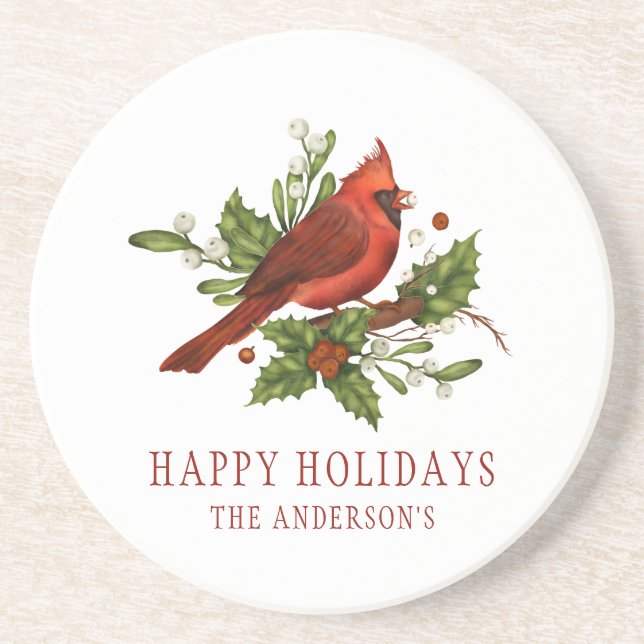Holly Berry Cardinal Helgdag Monogram Mistletoe Underlägg (Framsidan)