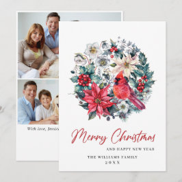 Holly Berry Cardinal jul 3 PHOTO Hälsning Julkort