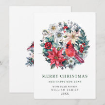 Holly Berry Cardinal Poinsettia jul Hälsning