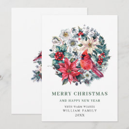 Holly Berry Cardinal Poinsettia jul Hälsning Julkort