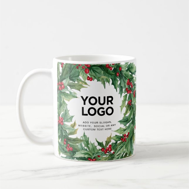 Holly Berry Christmas Business Logo Text Kaffemugg (Vänster)