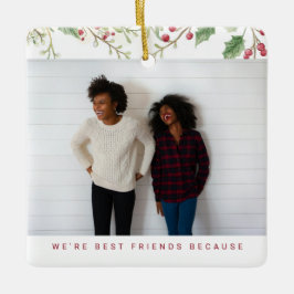 Holly Berry Christmas Holiday Best Friend 2 Photos Julgransprydnad Keramik