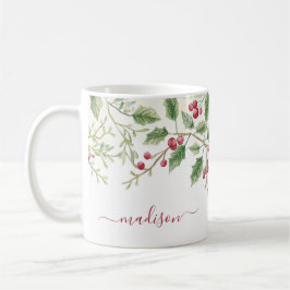 Holly Berry Christmas Holiday | Custom Script Name Kaffemugg