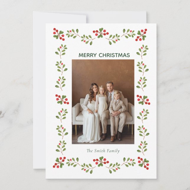 Holly Berry Christmas Photo Holiday card Julkort (Framsida)