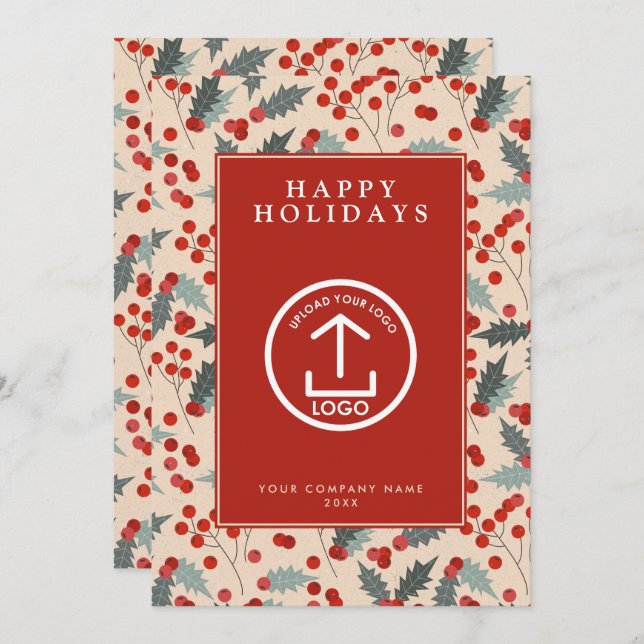 Holly Berry Corporate Business QR-kod jul Inbjudningar (Fram/baksida)