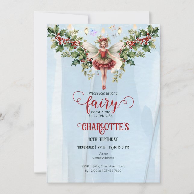 Holly Berry December Birth Flower Fairy Birthday Inbjudningar (Framsida)