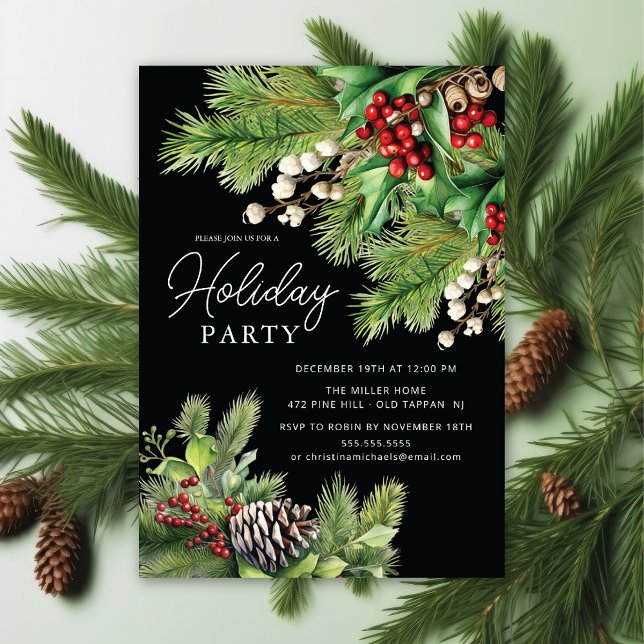 Holly Berry Evergreen Julfest Inbjudningar (Skapare uppladdad)