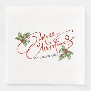 Holly Berry Gradient Red Script God jul Pappersservett