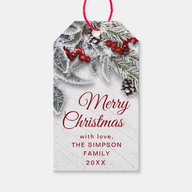 Holly Berry Gräs Gren Rustic-julen Helgdag Presentetikett (Framsidan)