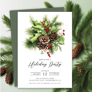 Holly Berry Gräs Julfest Inbjudningar