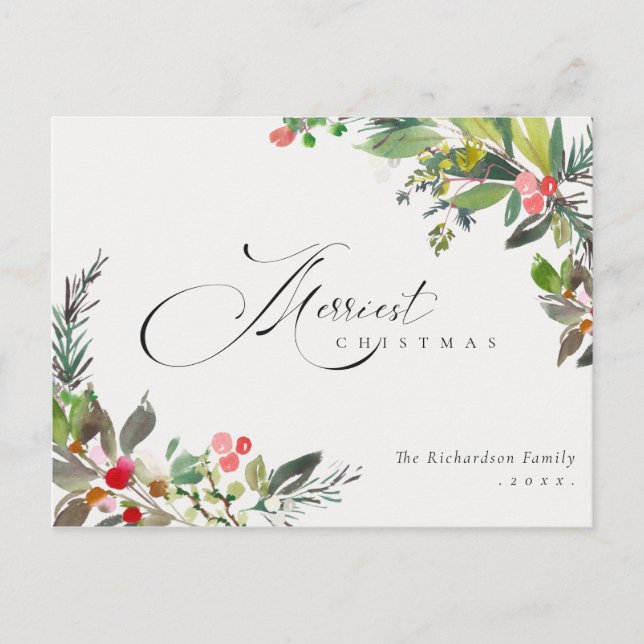 Holly Berry Gräs Red Grönt Merriest jul Vykort (Framsida)