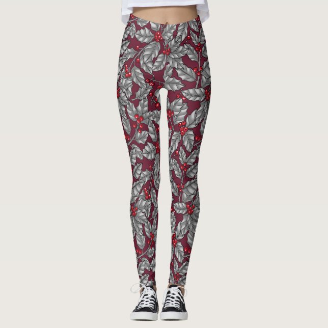 Holly berry, gray leaves on dark red leggings (Framsida)