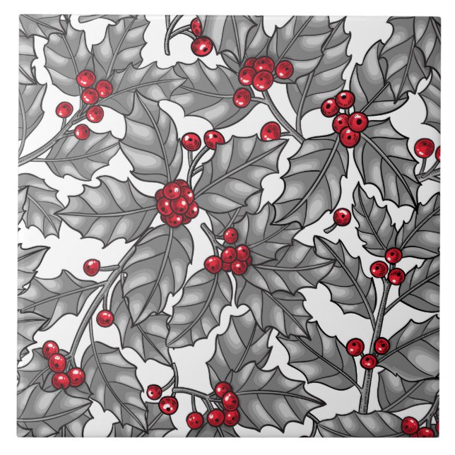 Holly berry, gray leaves on white kakelplatta (Framsidan)