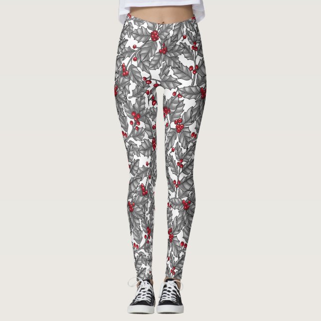 Holly berry, gray leaves on white leggings (Framsida)
