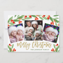 Holly Berry Gren 3 PHOTO jul Hälsning Julkort