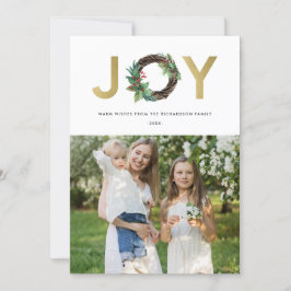 HOLLY BERRY GULD GRÖNT JOY WREATH CHRISTMAS PHOTO JULKORT