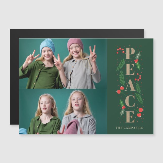 Holly Berry Guld Peace Photo Helgdag Magnetic Card (Fram/baksida)