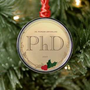 Holly Berry Guld PhD Studenten Julgransprydnad Metall