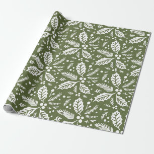 Holly Berry Hand plockade Illustration Mönster Grö Presentpapper