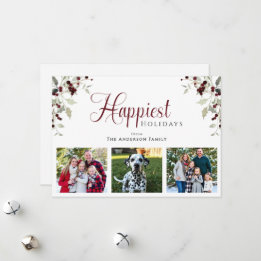Holly Berry Happiest Holidays Photo Christmas Julkort