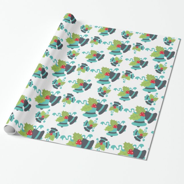 Holly Berry Jingle Klockor Jul Wrapping Papper Presentpapper (Utrullad)