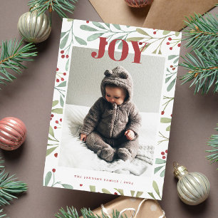 Holly Berry JOY Jul Photo Card Julkort