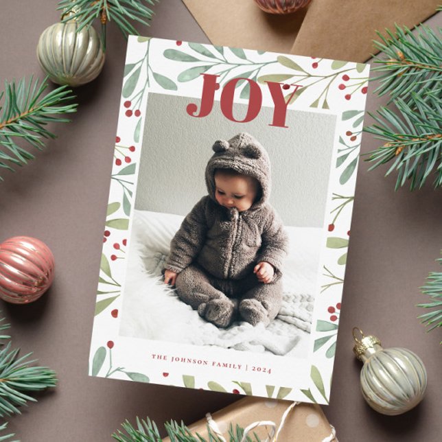 Holly Berry JOY Jul Photo Card Julkort (Skapare uppladdad)