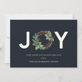 HOLLY BERRY JOY NAVY WREATH CHRISTMAS CORPORATE JULKORT