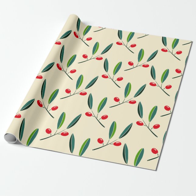 Holly Berry jul Art Ett litet julkvarter Presentpapper (Utrullad)