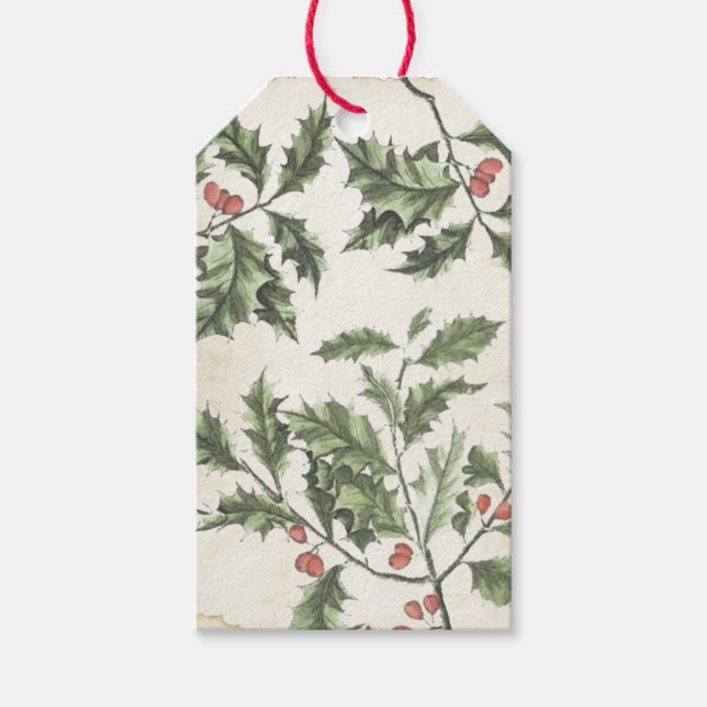 Holly Berry jul Greenery Parchment Vintage Presentetikett (Framsidan)