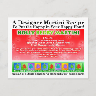 Holly Berry jul Martini Recipe Postcard Vykort