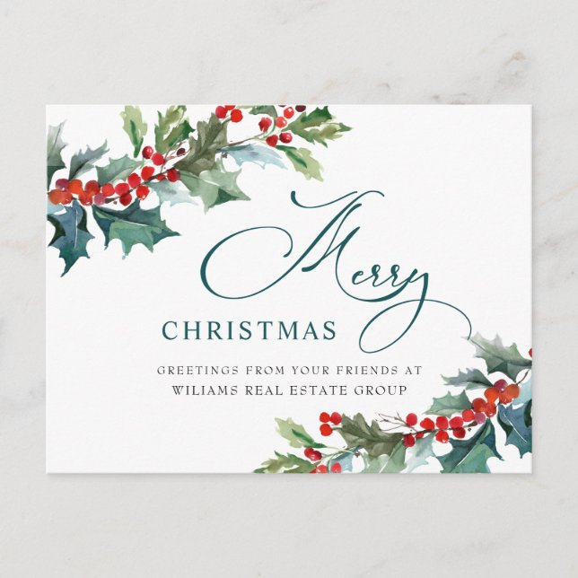 Holly Berry jul Mistletoe Corporate Hälsning Vykort (Framsida)