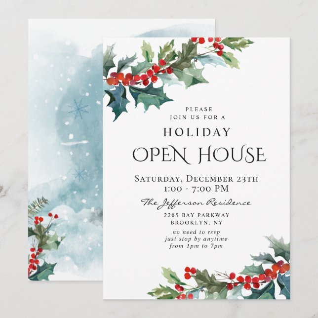 Holly Berry jul Mistletoe Helgdag OPEN HOUSE Inbjudningar (Fram/baksida)