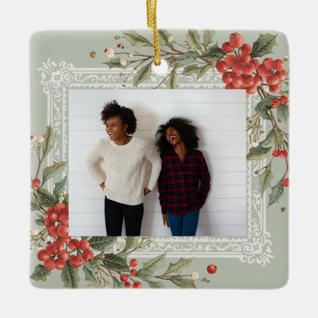 Holly Berry Mistletoe Christmas Best Friend Julgransprydnad Keramik (Framsida)