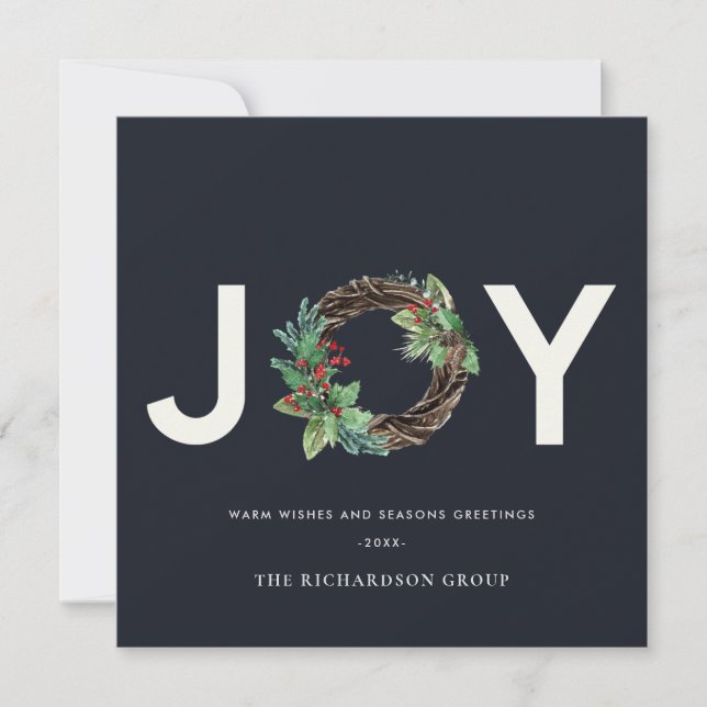 HOLLY BERRY NAVY JOY WREATH CHRISTMAS CORPORATE JULKORT (Framsida)