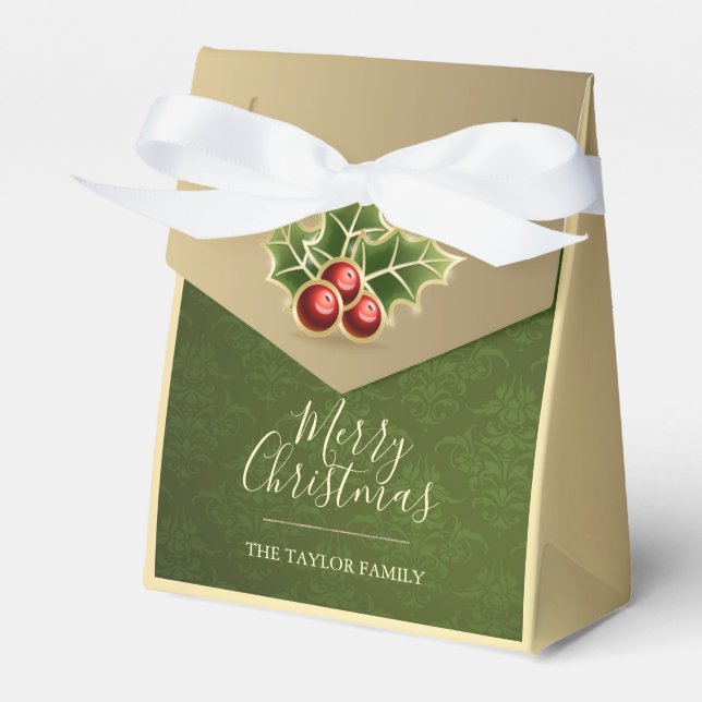 Holly Berry Personlig Grönt Damask Presentaskar (Framsidan Sidan)