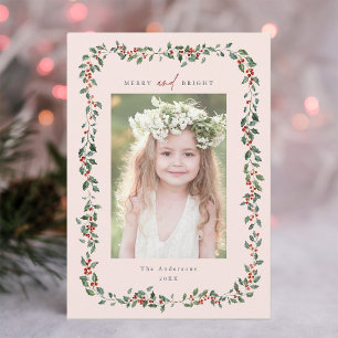 Holly Berry Ram Merry & Bright Photo Rosa Julkort