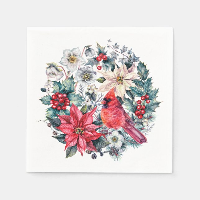 Holly Berry Red Cardinal Vintage jul-Helgdag Pappersservett (Framsidan)