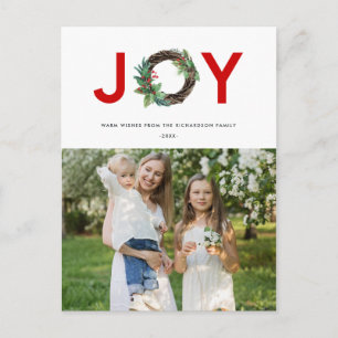 HOLLY BERRY RED GRÖNT JOY WREATH CHRISTMAS PHOTO VYKORT