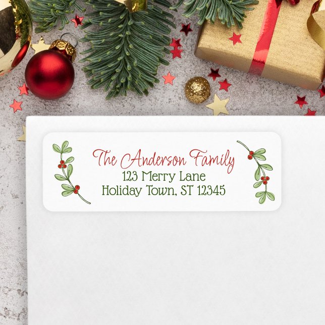 Holly Berry Returadress Etikett (Holly Address Label for Christmas Cards)