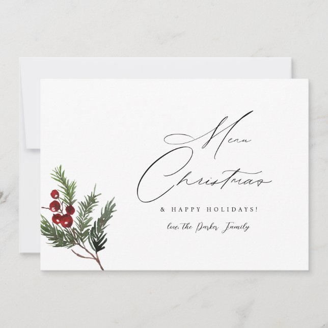 Holly Berry Simple Elegant God jul Card Inbjudningar (Framsida)