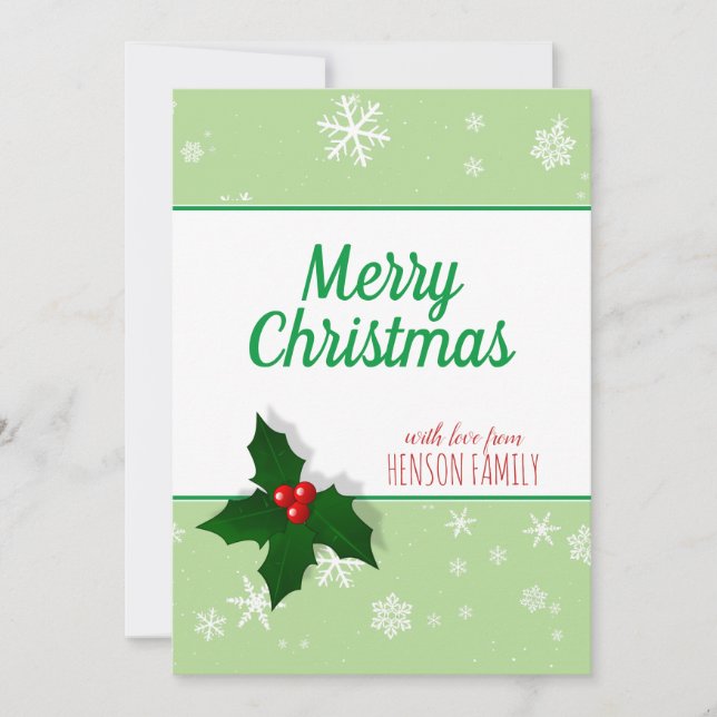 Holly berry Snöflingor Personalizable jul Julkort (Framsida)