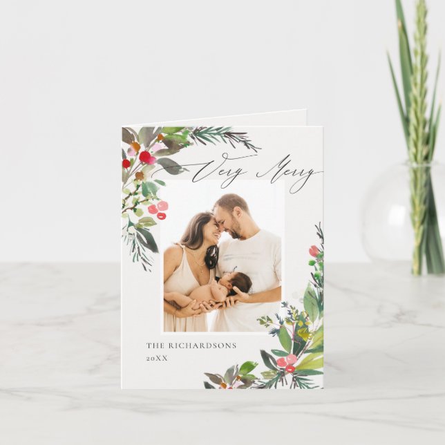 Holly Berry Tall Julen mycket glatt jul fotoframst Helgkort (Framsida)