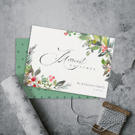 Holly Berry Tall Röd Grön Glad Jul Julkort