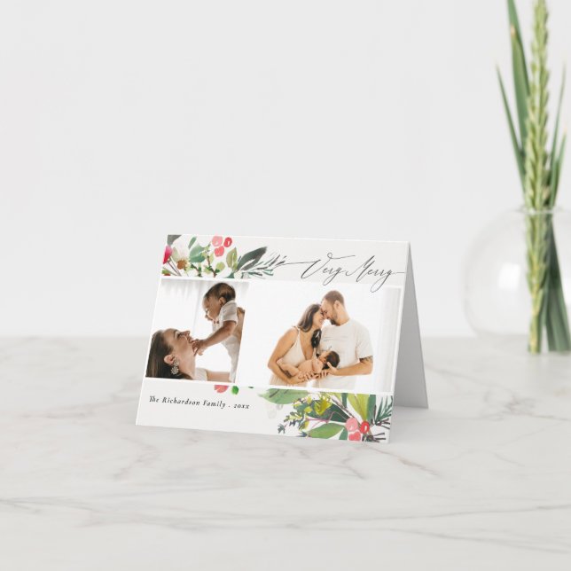 Holly Berry Tall Väldigt God Jul 2 Foto Helgkort (Framsida)