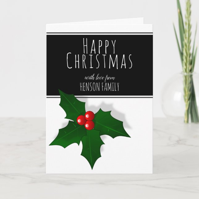 Holly Berry Träd Plant Lycklig jul Helgkort (Framsida)