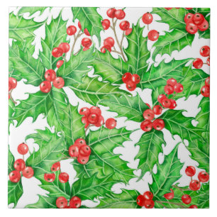 Holly berry, vattenfärg jul mönster kakelplatta