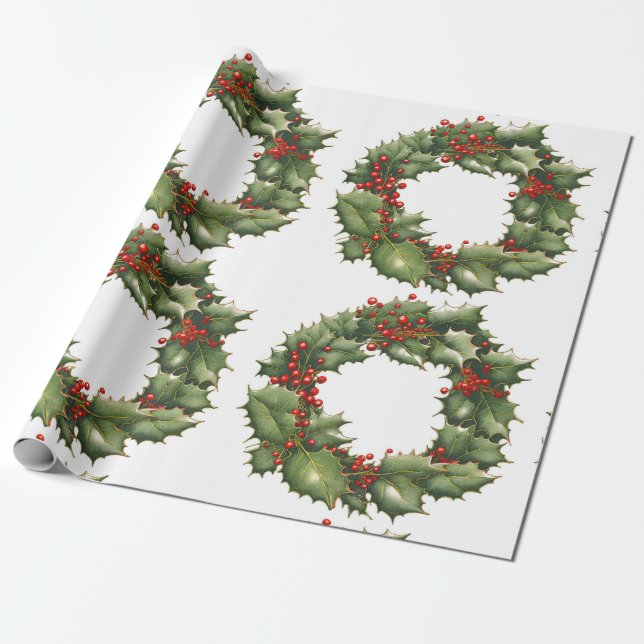 Holly Berry Wandeand Wrapping Papper Presentpapper (Utrullad)