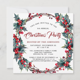 Holly Berry Watercolor jul Party Inbjudningar
