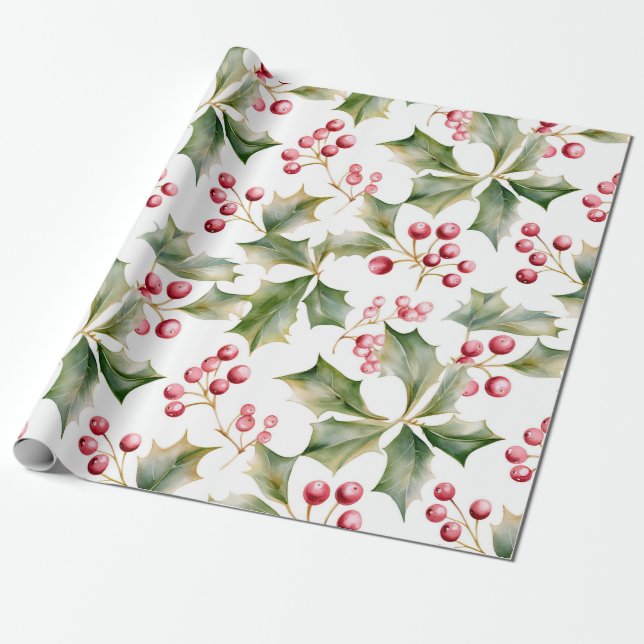 Holly Berry Wrapping Papper! Presentpapper (Utrullad)
